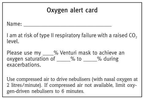 Patient oxygen alert card